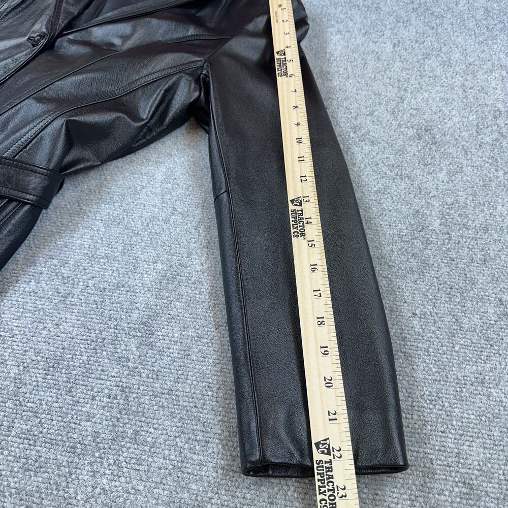 Wilsons Leather Black Leather Jacket Womens M Belted Lined Button Minimalist - Picture 5 of 12